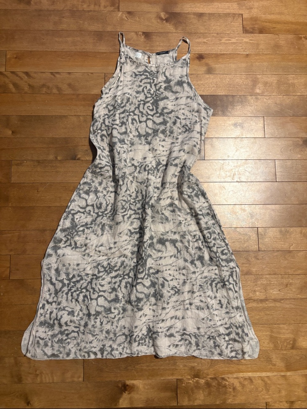 Sleeveless Gray Patterned Linen Midi Dress
